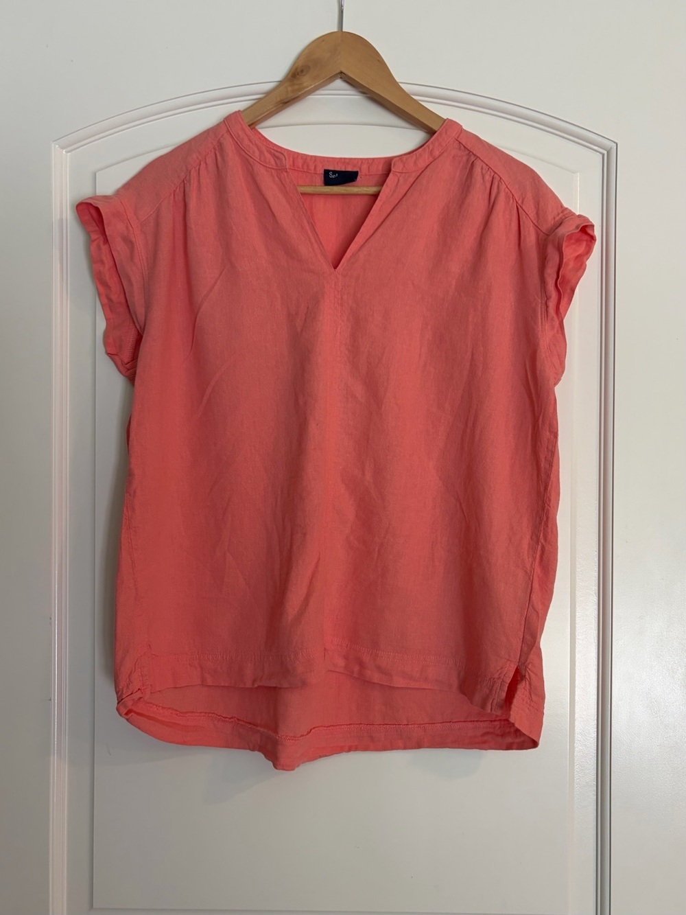 Splendid Women's Coral Short Sleeve V-Neck Linen Blend Lightweight Top Small